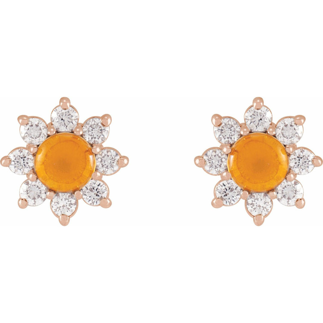 14K Gold Gemstone & Natural Diamond Flower Earrings