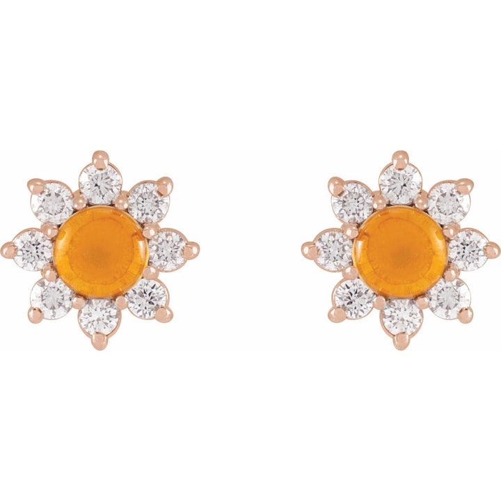 14K Gold Gemstone & Natural Diamond Flower Earrings