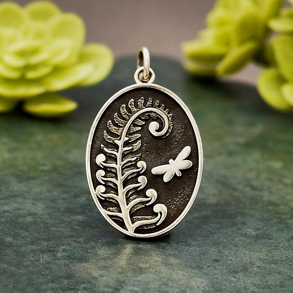 Sterling Silver Fern Charm with Butterfly