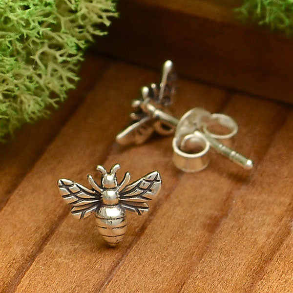 Sterling Silver Bee Stud Earring 6x8mm