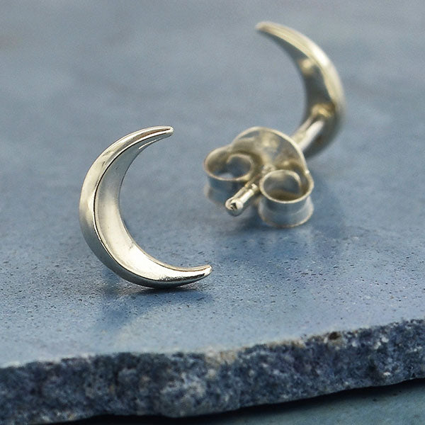 Sterling Silver Moon Post Earrings 7x5mm