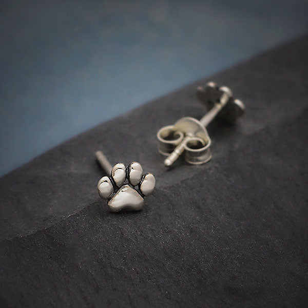 Sterling Silver Tiny Puffed Paw Stud Earrings