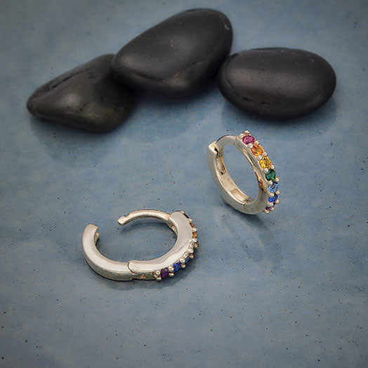 Sterling Silver Rainbow Huggie Hoop Earrings