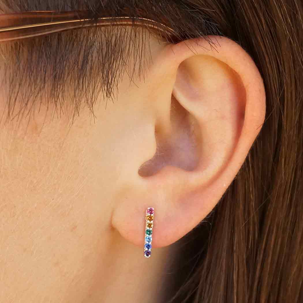 Sterling Silver Rainbow Bar Post Earrings
