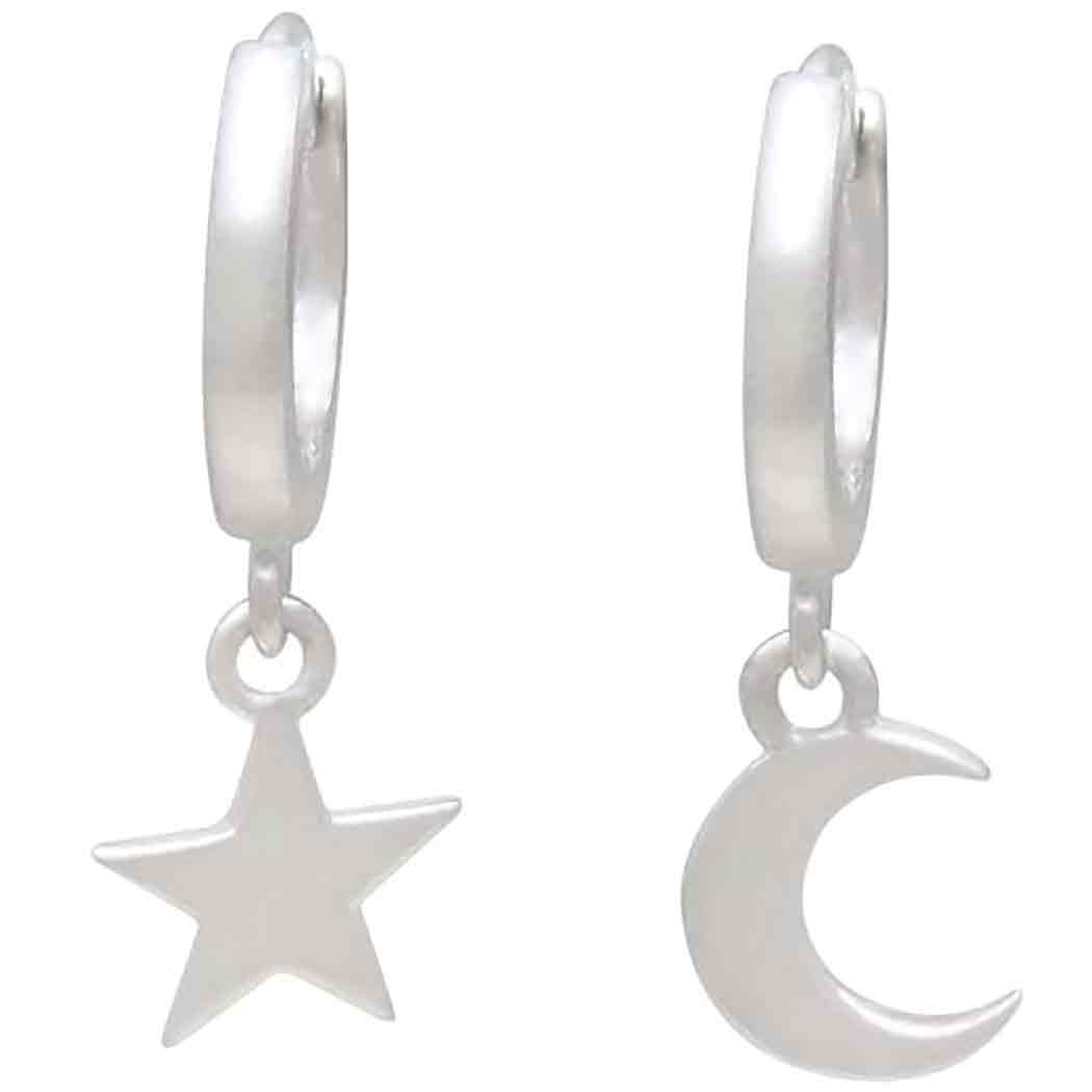 Sterling Silver Star and Moon Huggie Hoop Earrings