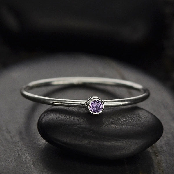 Sterling Silver & CZ Birthstone Stacking Ring