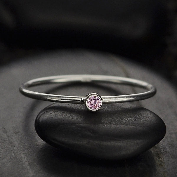 Sterling Silver & CZ Birthstone Stacking Ring