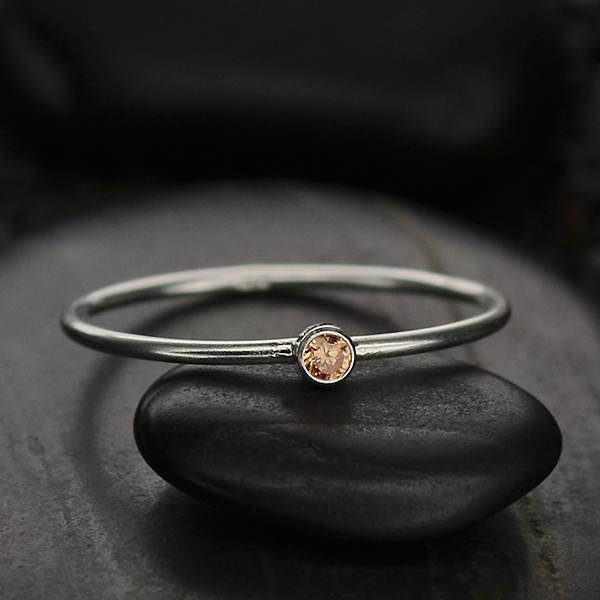 Sterling Silver & CZ Birthstone Stacking Ring