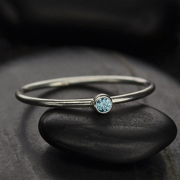 Sterling Silver & CZ Birthstone Stacking Ring