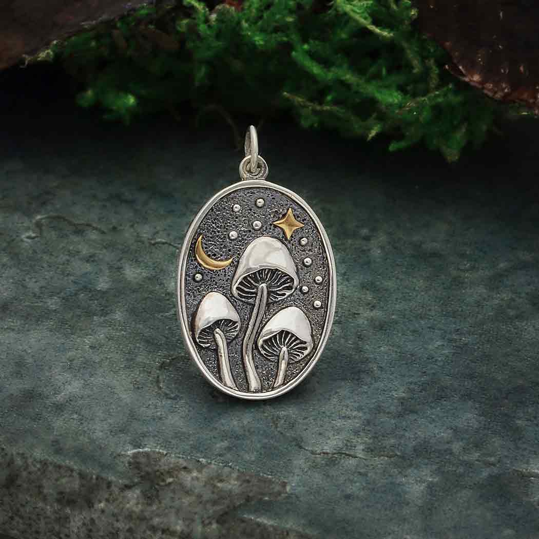 Florence Sterling Silver Mushroom Moon Pendant – 925 Chain, Round Moon Shape, 18 Inch