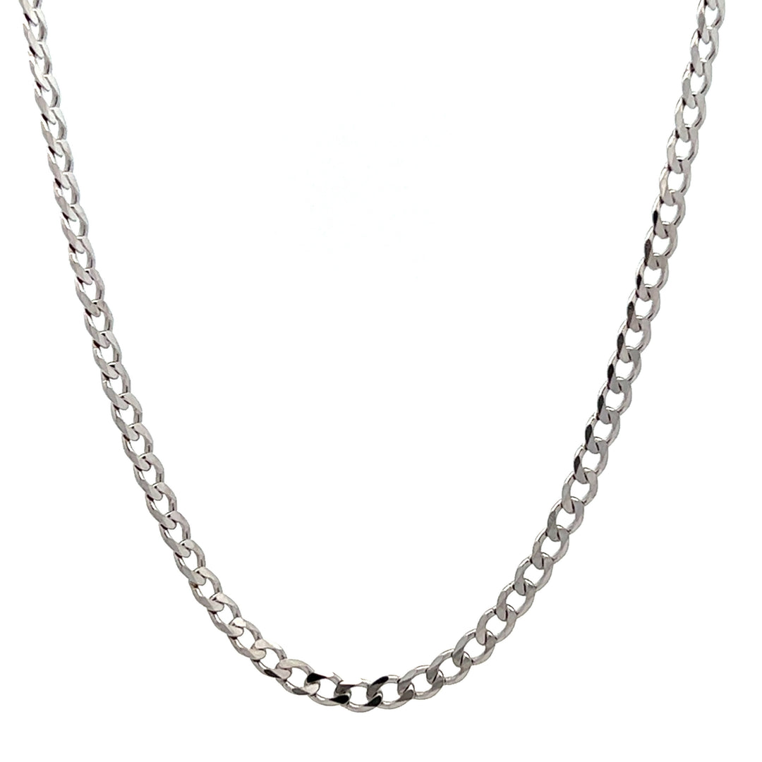 3.1mm sterling silver flat curb chain with rhodium plating, a wide unisex chain necklace.