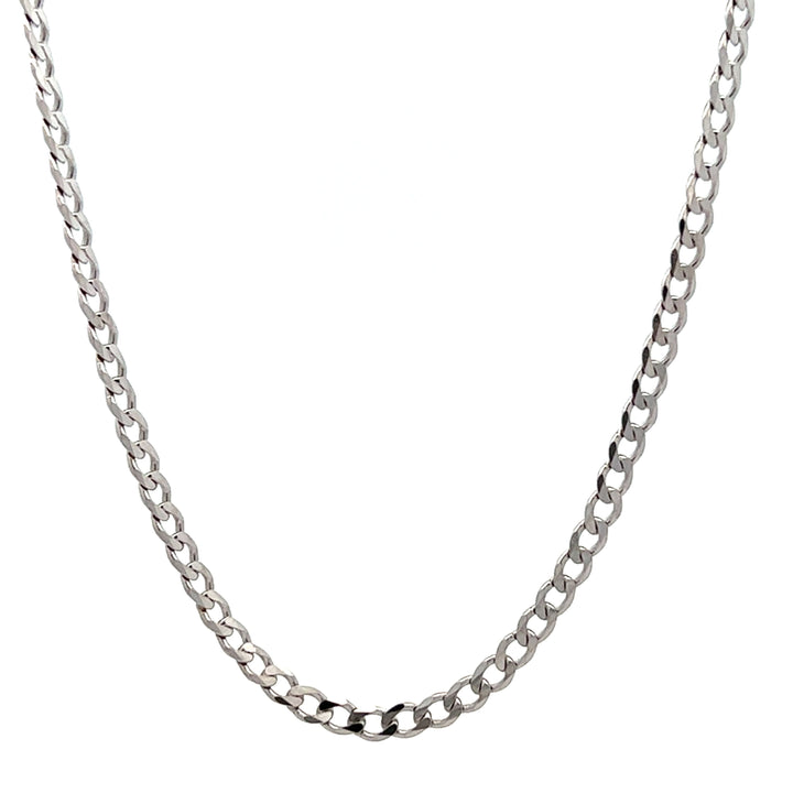 3.1mm sterling silver flat curb chain with rhodium plating, a wide unisex chain necklace.