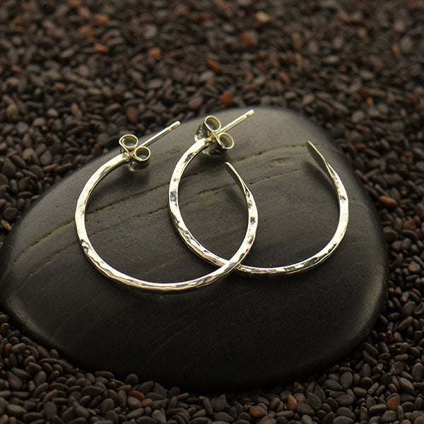 Sterling Silver Hammer Finish Hoop Stud Earrings