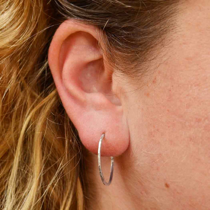 Sterling Silver Hammer Finish Hoop Stud Earrings