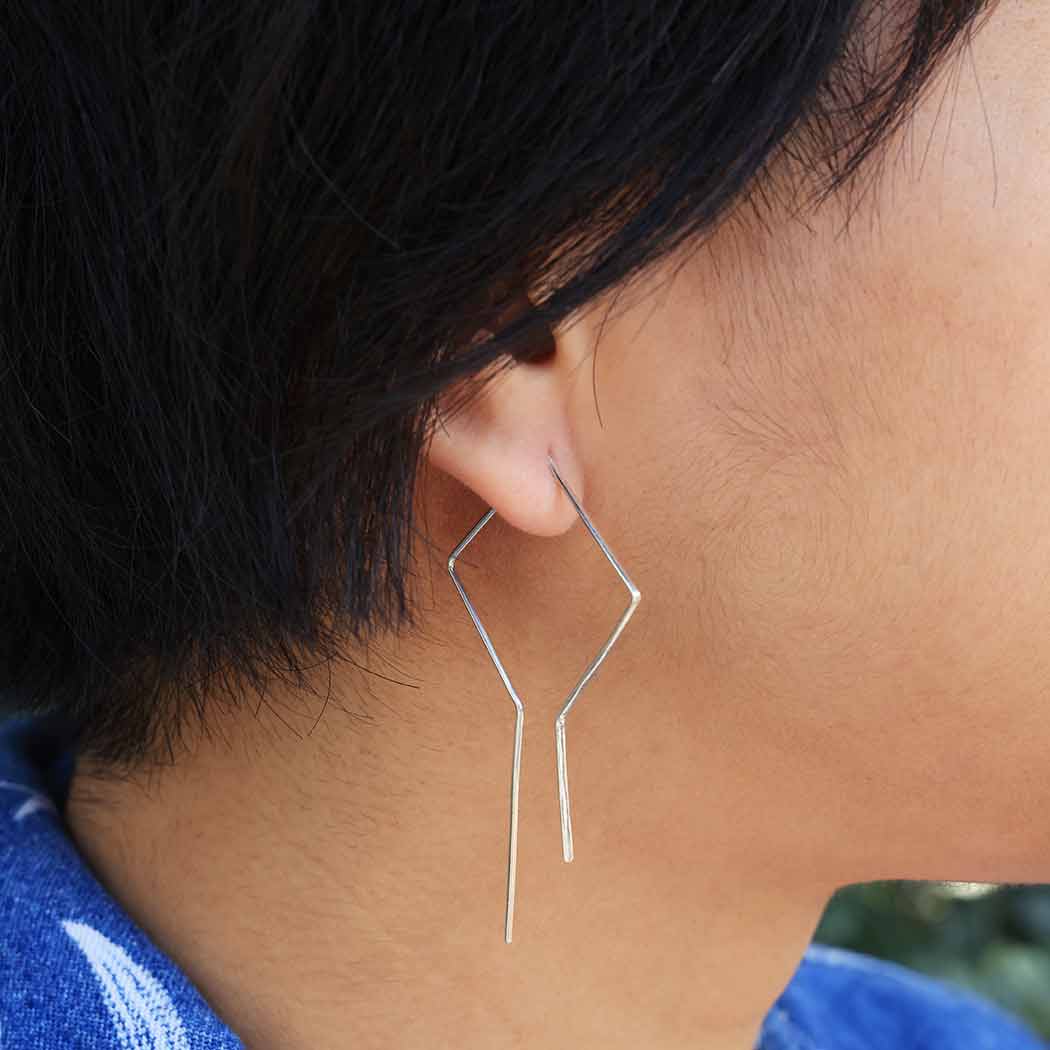 Silver Wire Geometric Hoop Bar Earrings