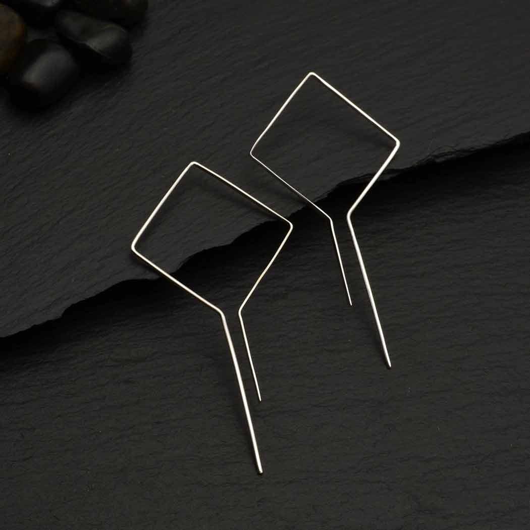 Silver Wire Geometric Hoop Bar Earrings