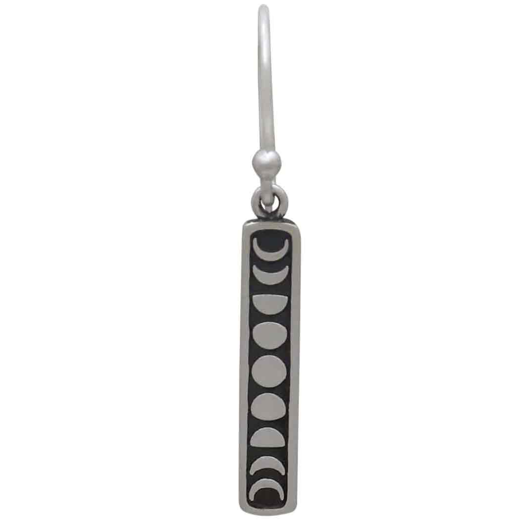 Sterling Silver Vertical Moon Phase Dangle Earrings 36x4mm