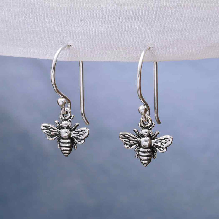 Sterling Silver Bee Dangle Earrings 23x11mm