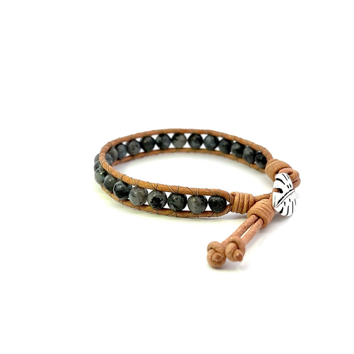 Larvikite Leather Wrap Bracelet