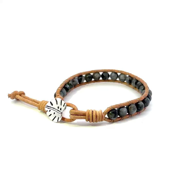 Larvikite Leather Wrap Bracelet