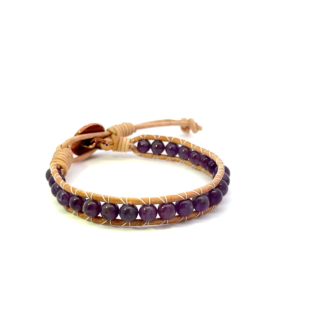 Amethyst Leather Wrap Bracelet