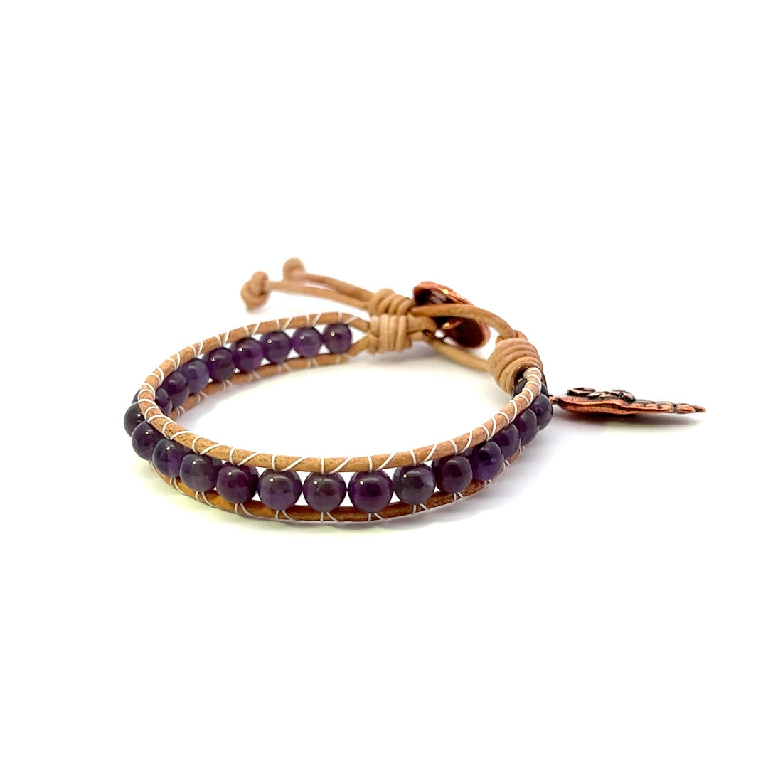 Amethyst Leather Wrap Bracelet