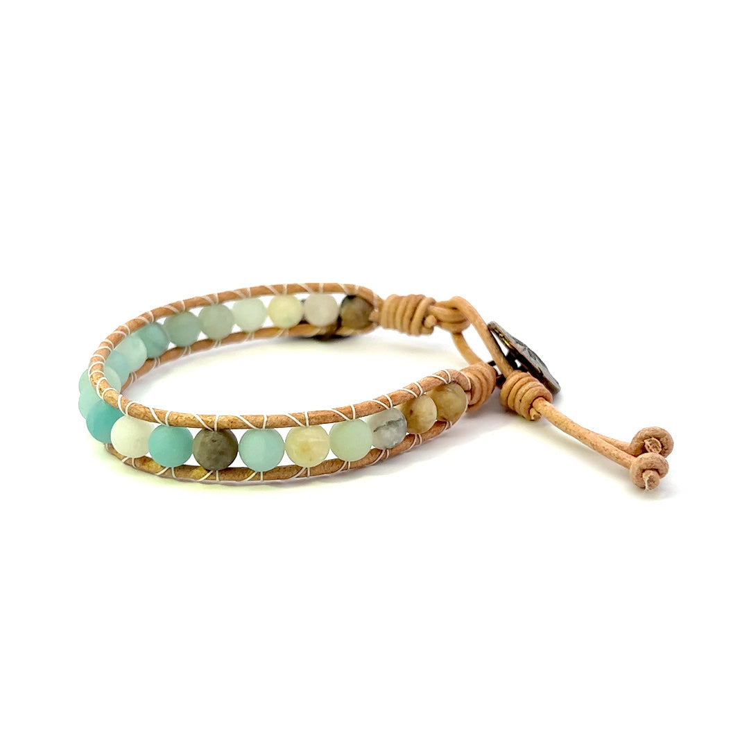 Amazonite Leather Wrap Bracelet