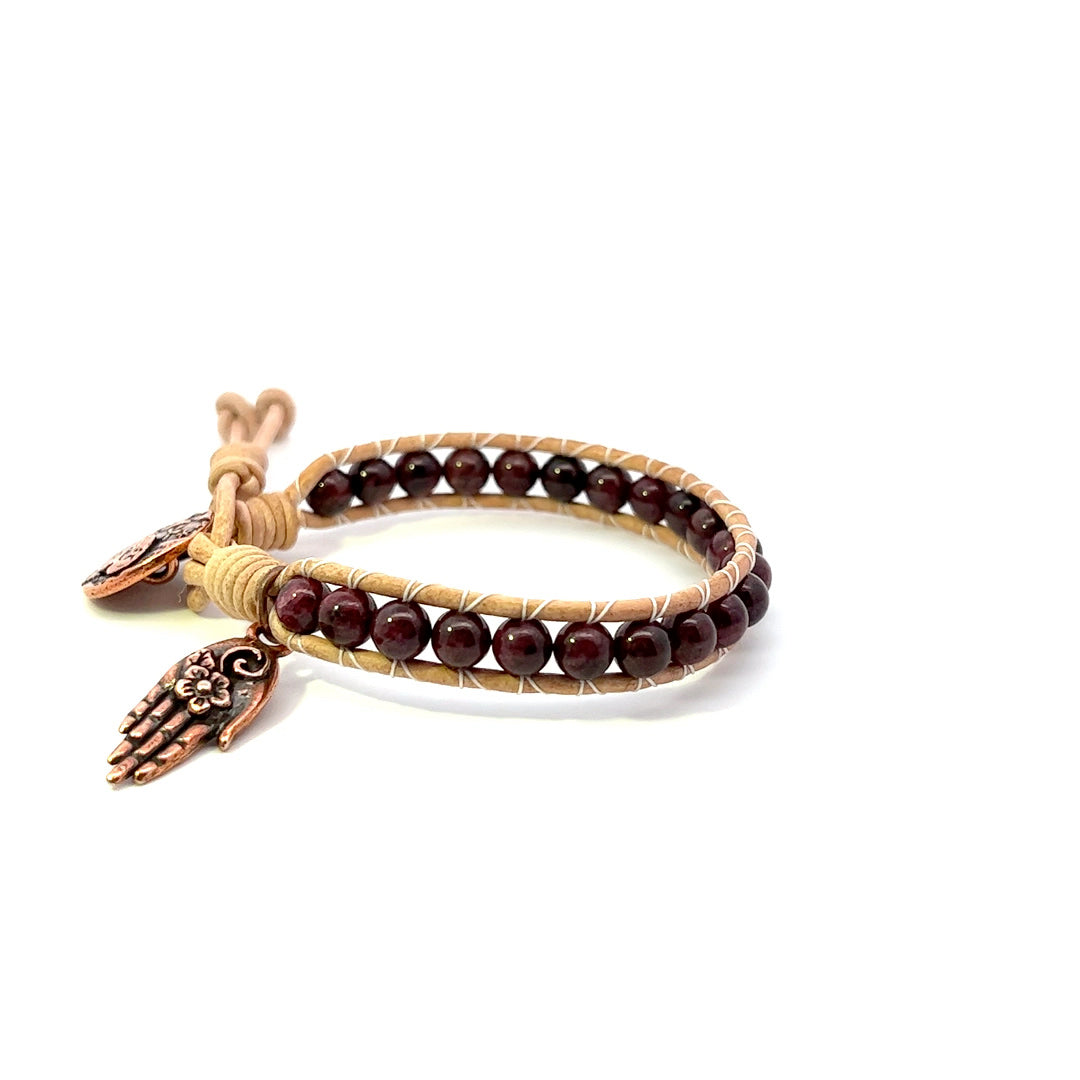 Garnet Leather Wrap Bracelet