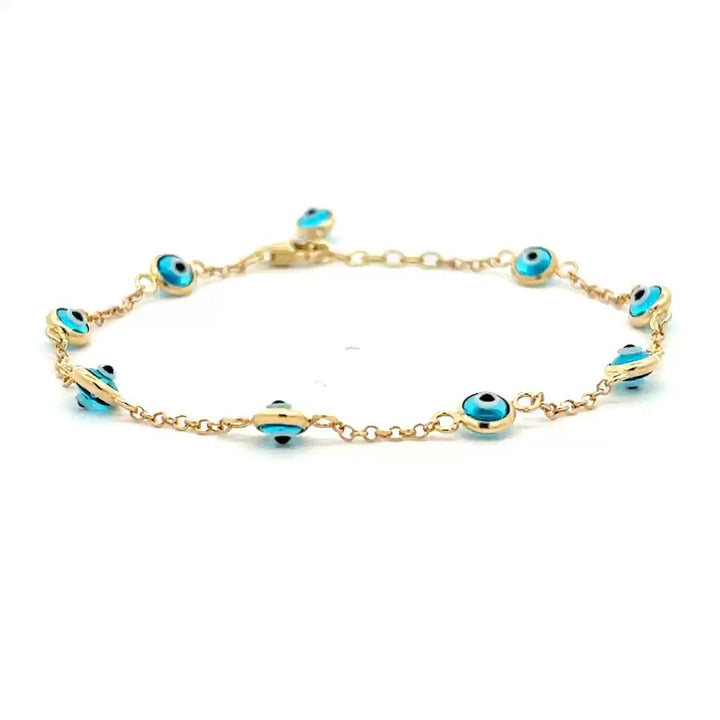 10K Gold Dainty Evil Eye Charm Bracelet