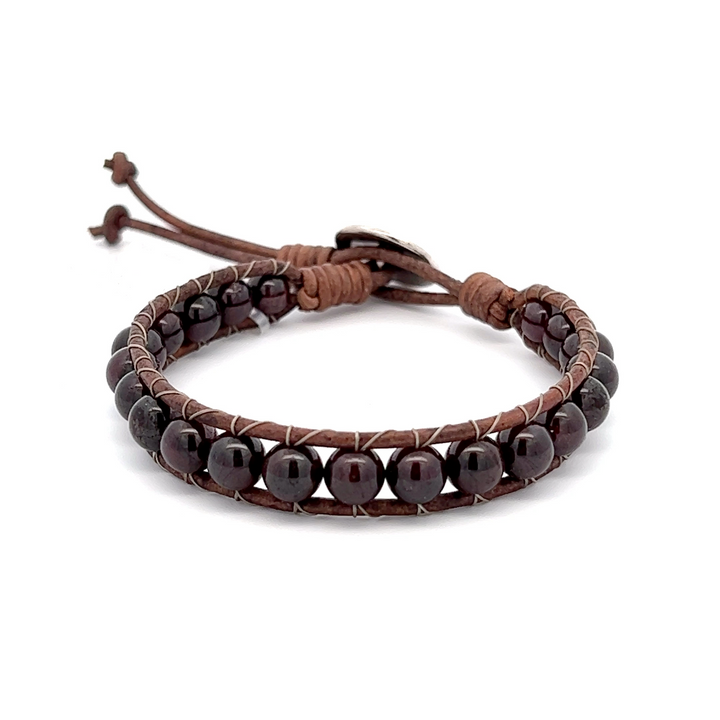 Garnet Leather Wrap Bracelet