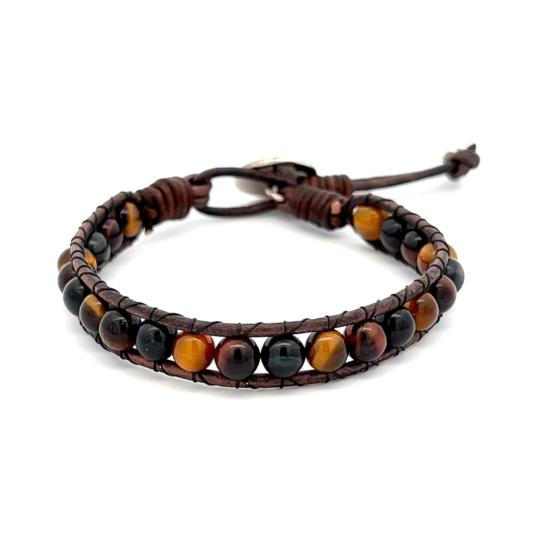 Tiger's Eye Leather Wrap Bracelet