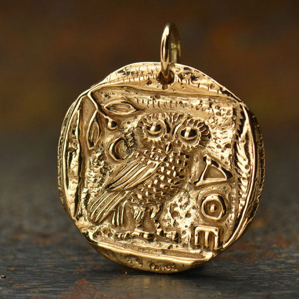 Ancient Coin Charm Athena Owl - Bronze 24x19mm
