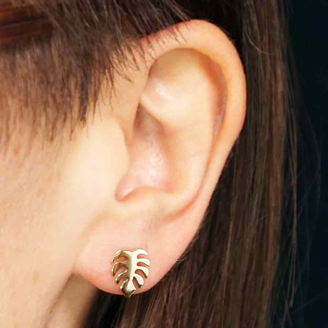 Bronze Monstera Stud Earrings 10x8mm
