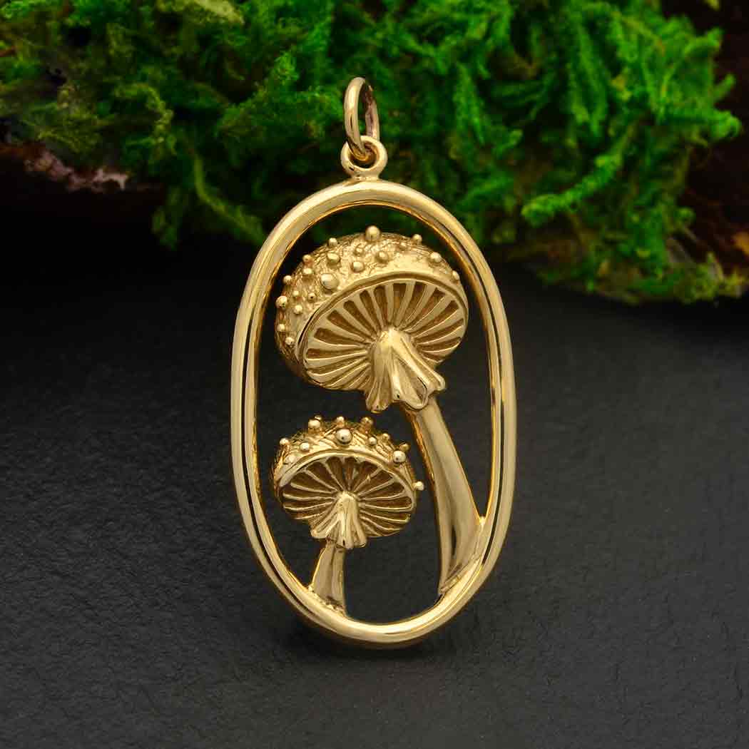 Agaric Mushrooms Pendant in Oval 33x17mm