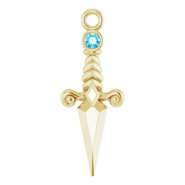 Gemstone and Solid Gold Dagger Dangle