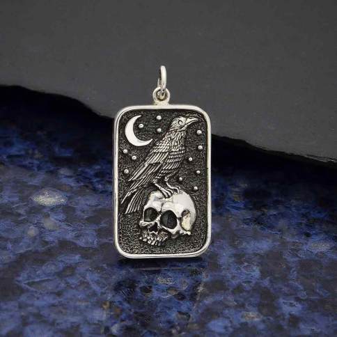 Sterling Silver Raven, Moon & Skull Talisman