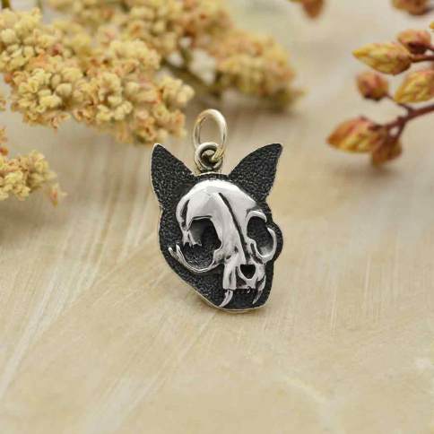 Sterling Silver Felis Mortem Flat Cat Skull Charm