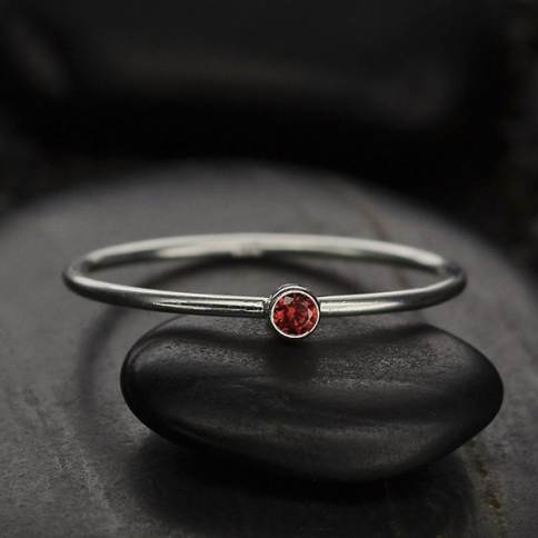 Sterling Silver & CZ Birthstone Stacking Ring