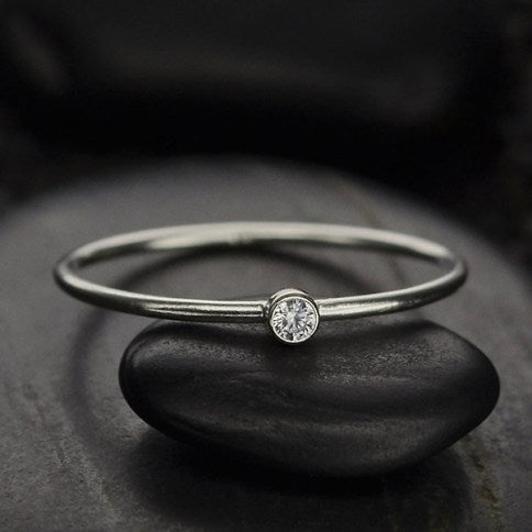 Sterling Silver & CZ Birthstone Stacking Ring