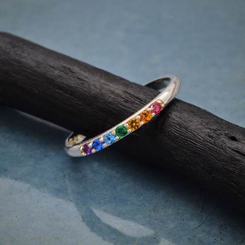 Sterling Silver Rainbow Stacking Ring with Nano Gems