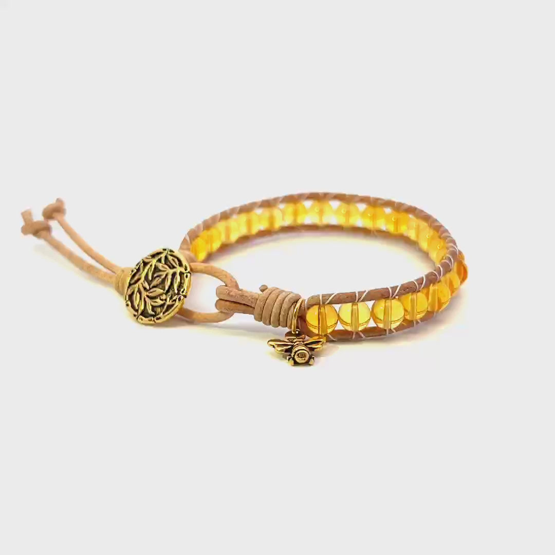 Citrine Leather Wrap Bracelet