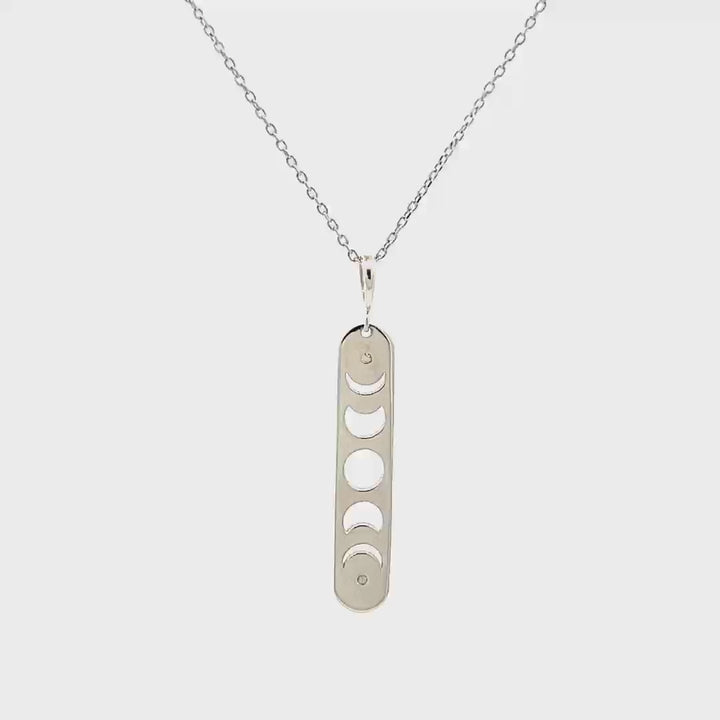 Sterling Silver Natural Diamond Moon Phase Bar Pendant