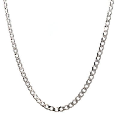 Sterling Silver 3.1mm Rhodium Plated Flat Curb Chain
